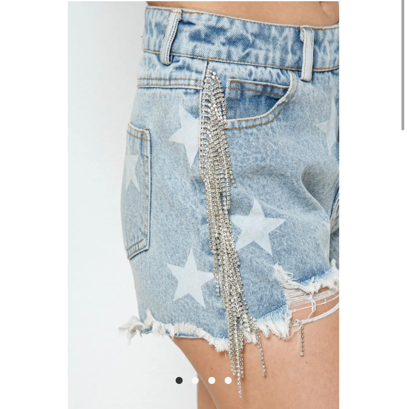Star Denim Shorts W Rhinestone
Side Fringe