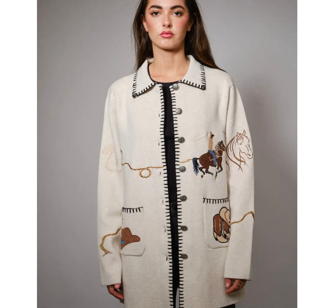 Western Embroidered Button-Up Jacket