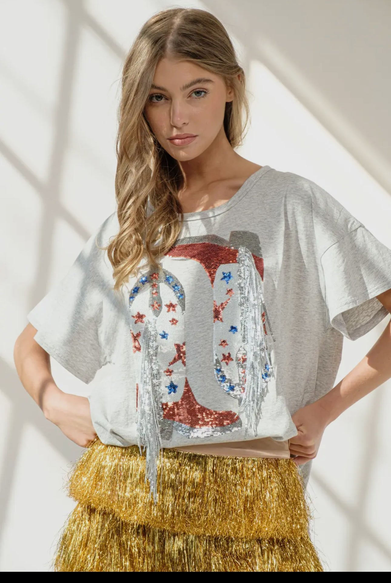 Cotton Sequin Western Boot
Fringe Loose Side