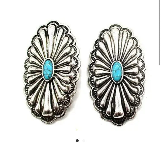 Western Turquoise Stone Concho Earring