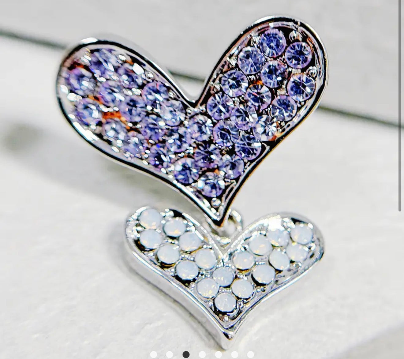 Double Heart Drop Earring, Heart Stud Earring, Crystal Stud