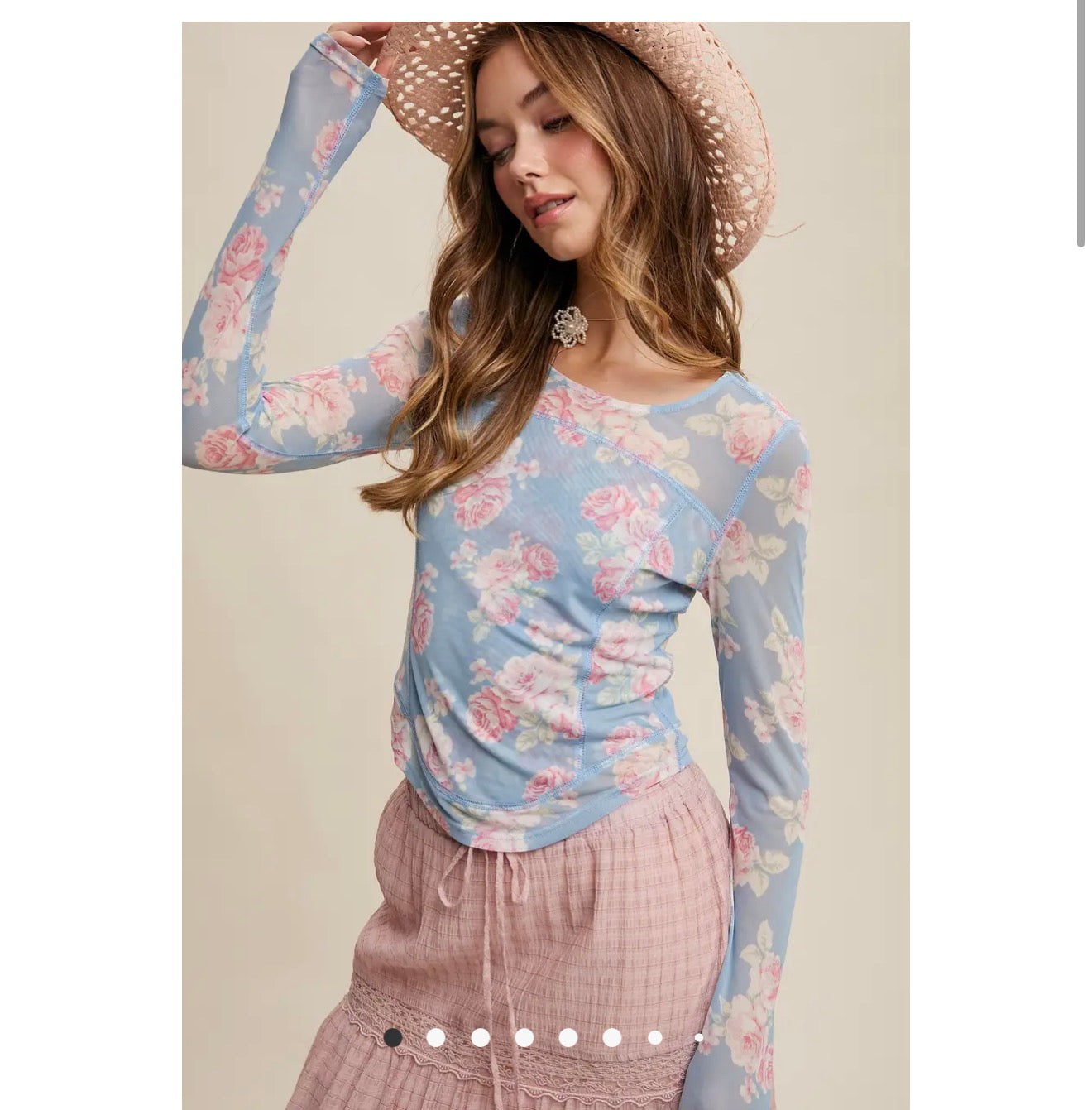 Floral Mesh Long Sleeve Layering Top