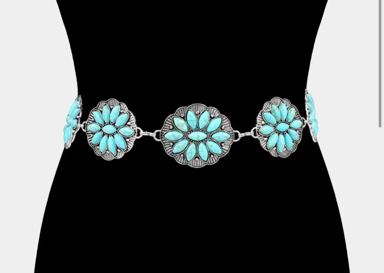Boho Vintage Western Turquoise Stone
Concho Chain Belt