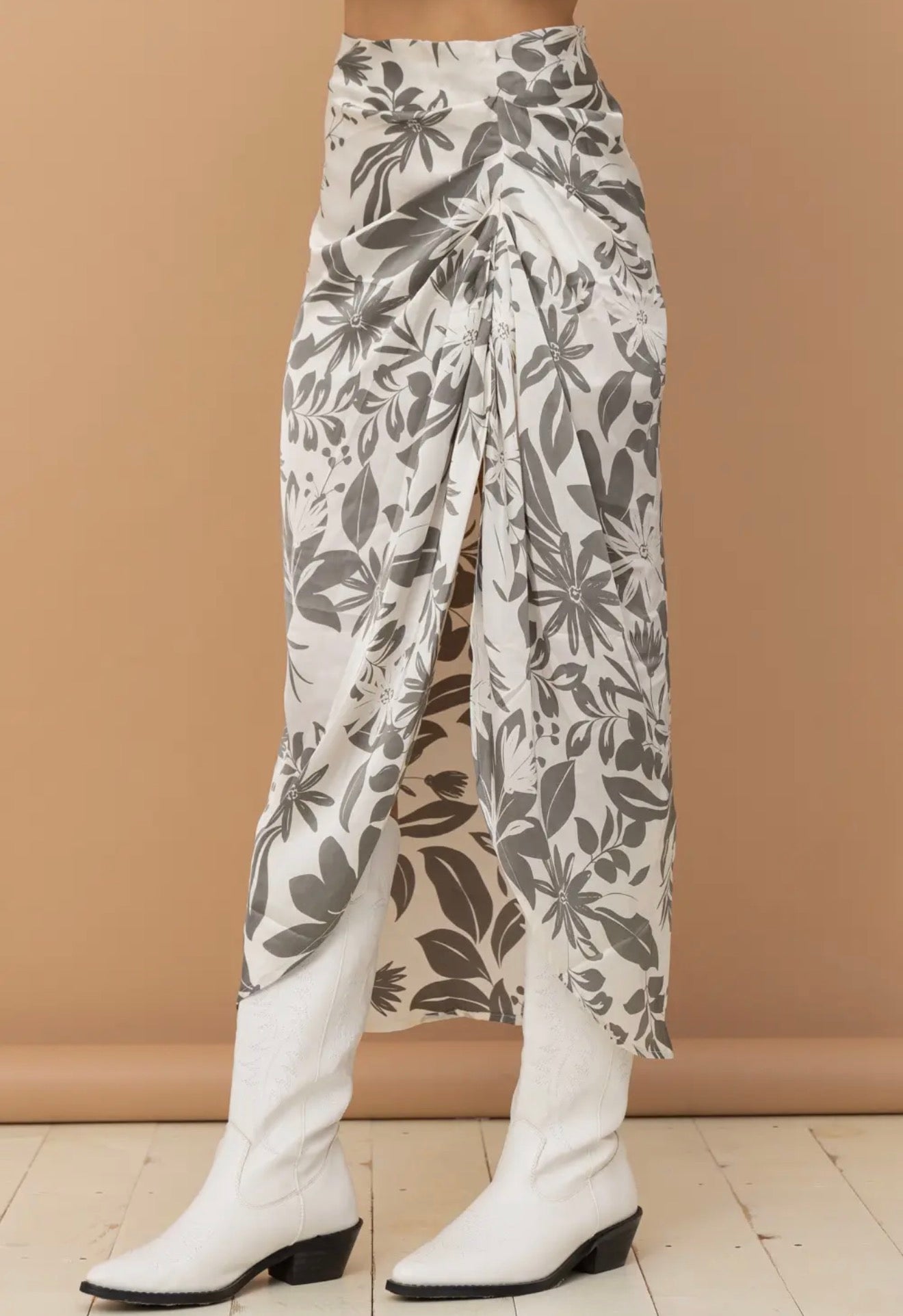 Satin Drape Pleated Skirt
