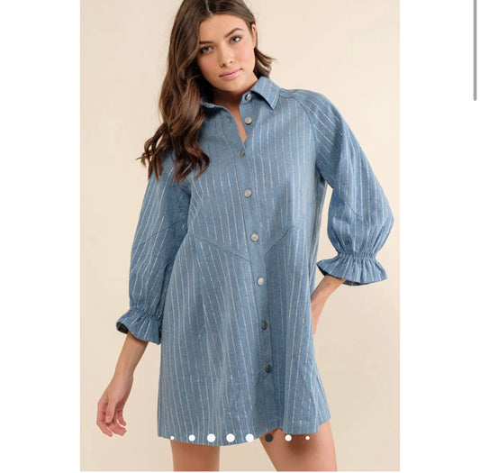 Embellished Sparkle Stone Stripe
Denim Dress
