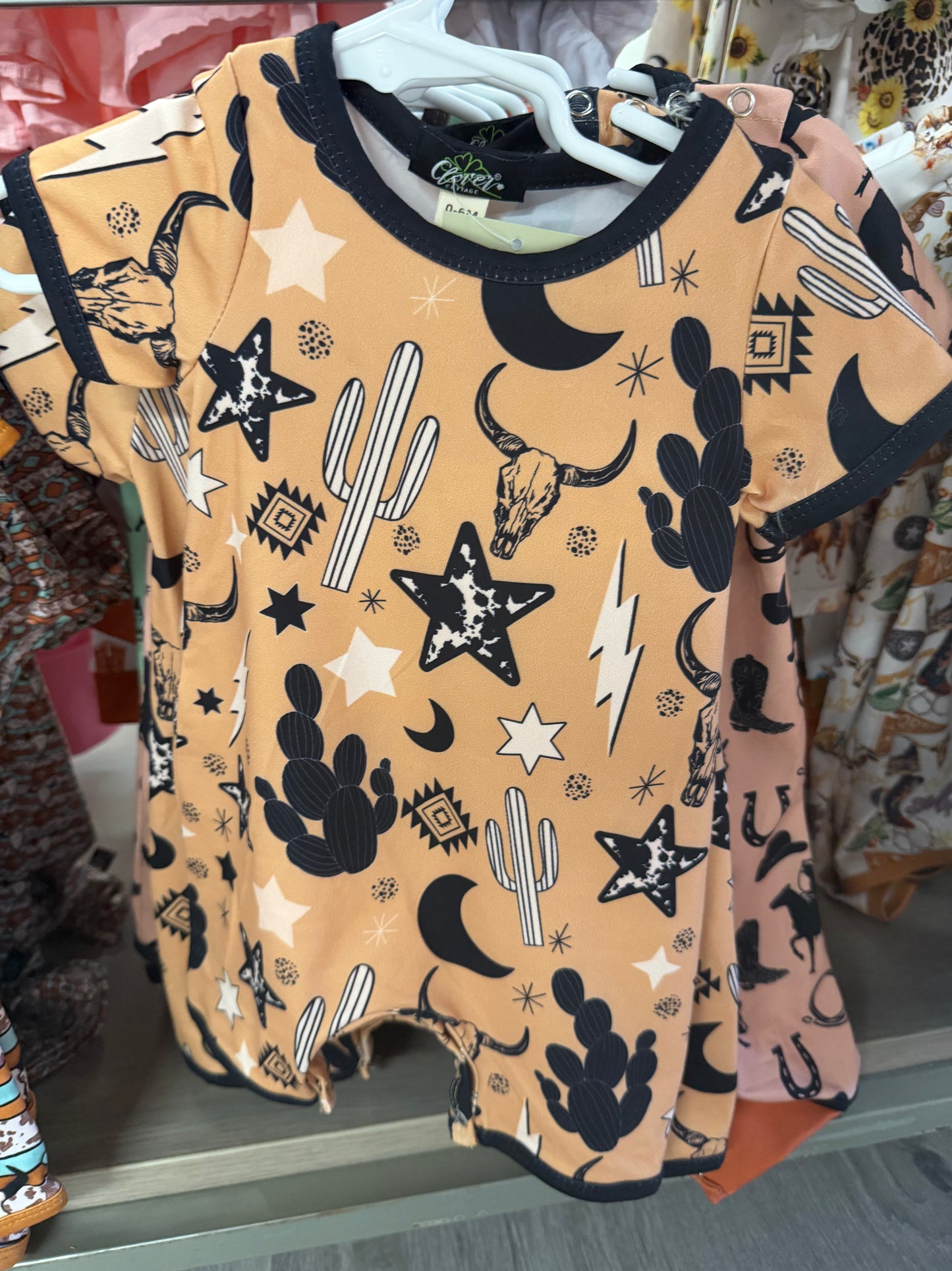 Orange western baby boy onesie