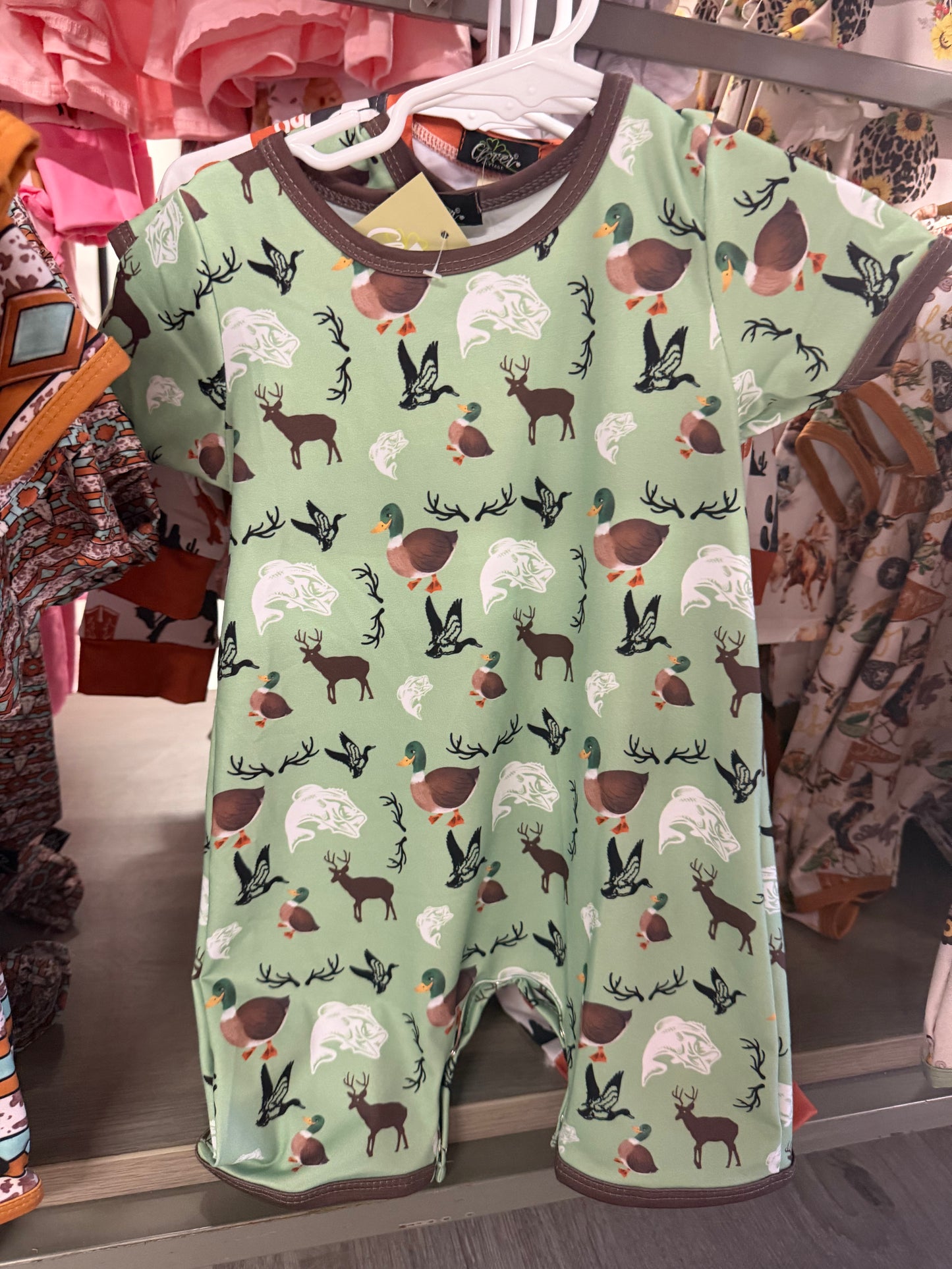 Green duck baby boy onesie