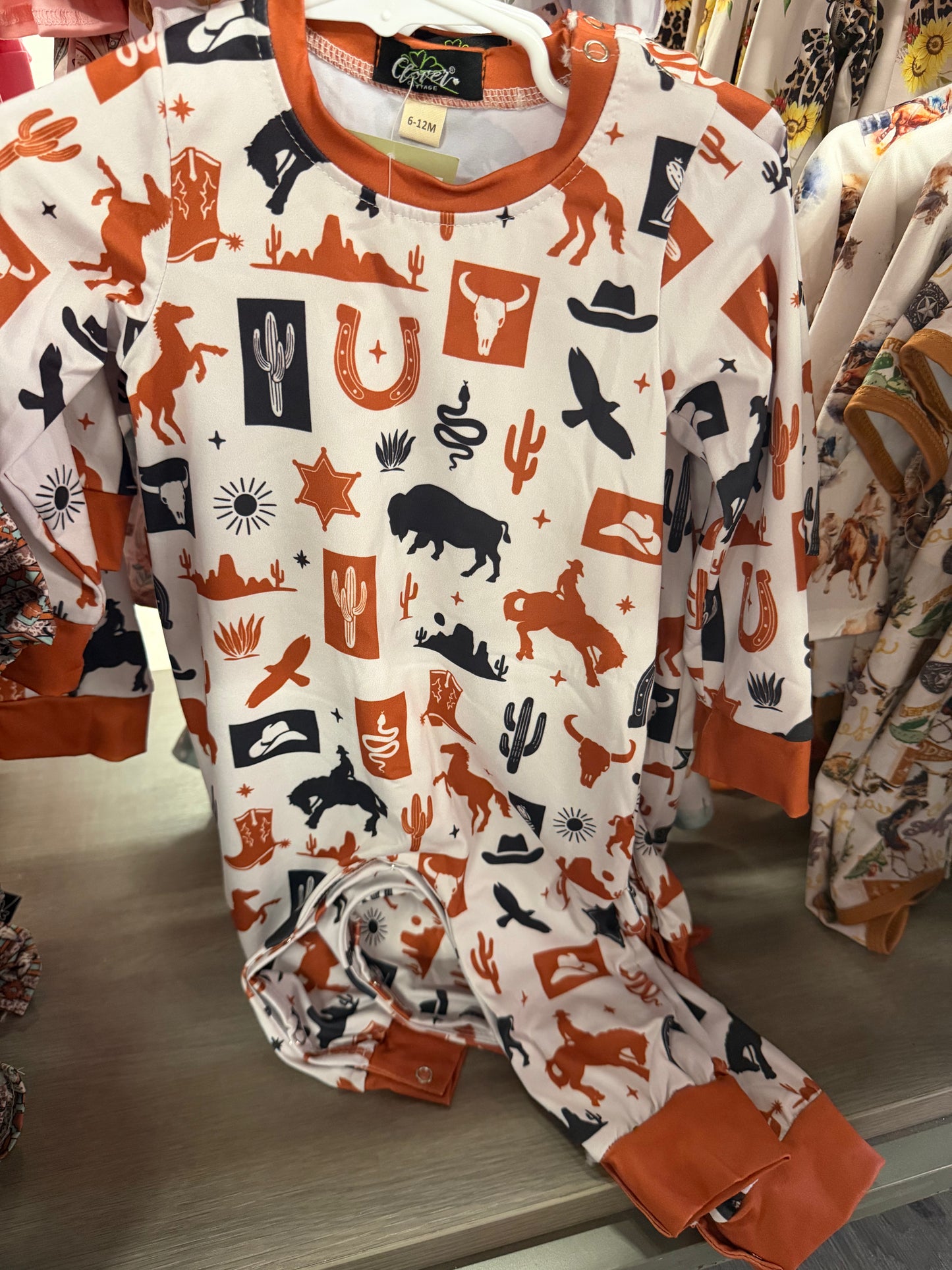 Western orange baby boy onesie