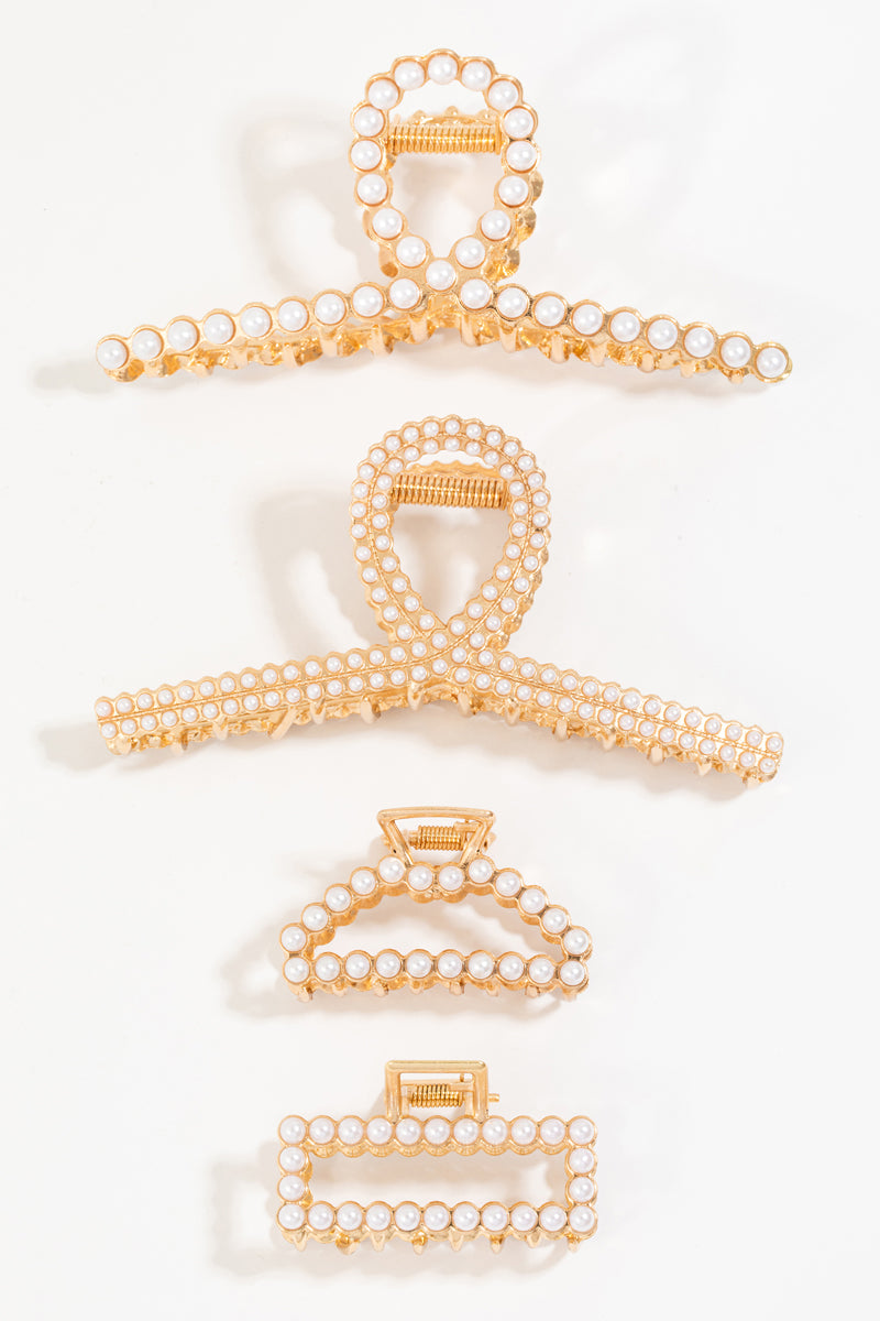 Pearl Pave Assorted Hair Claw Set: IV