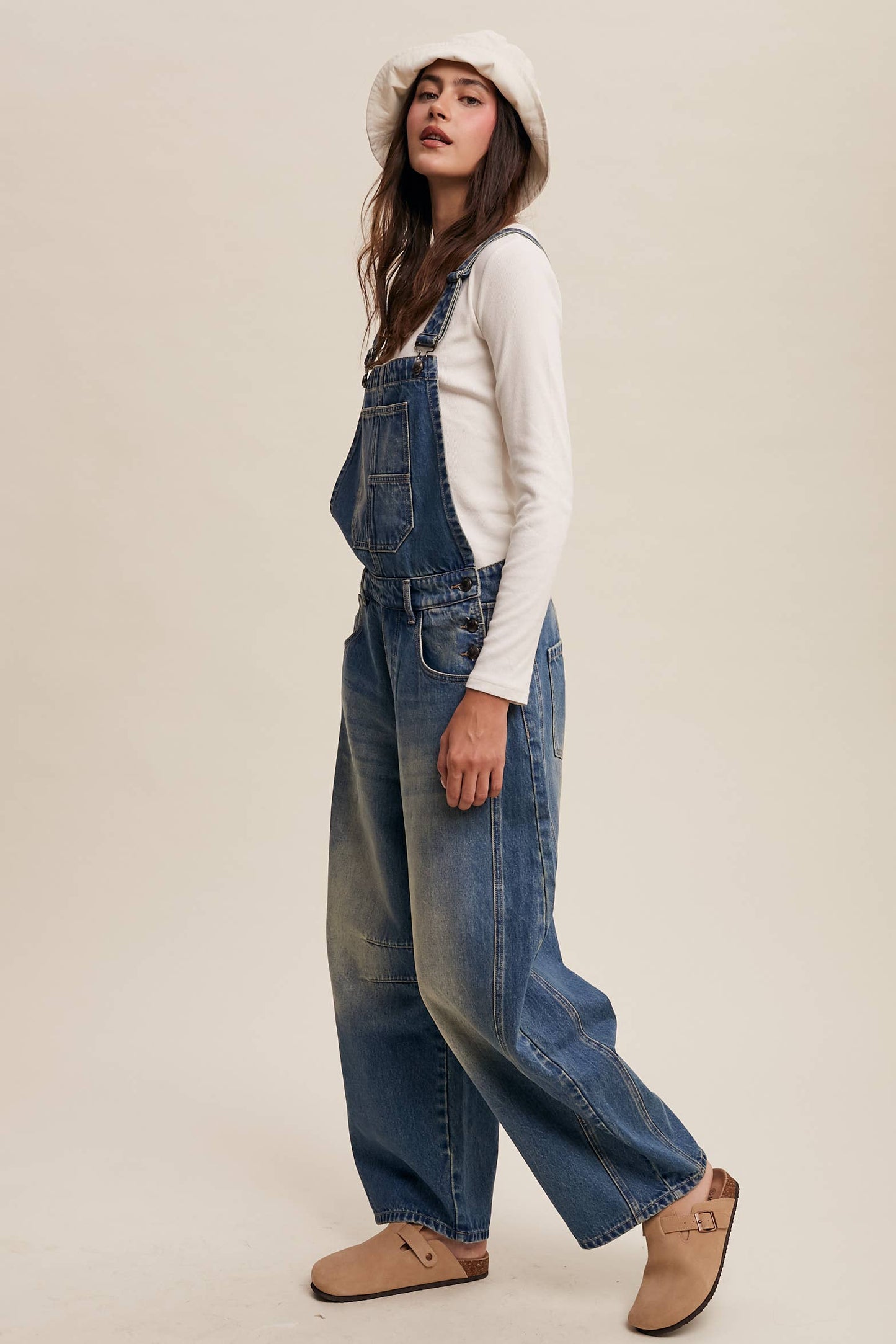 Barrel Jean Denim Overall: Blue Denim