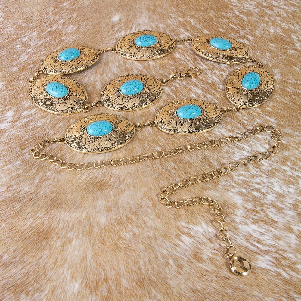 Oval Stone Western Concho Chain Belt