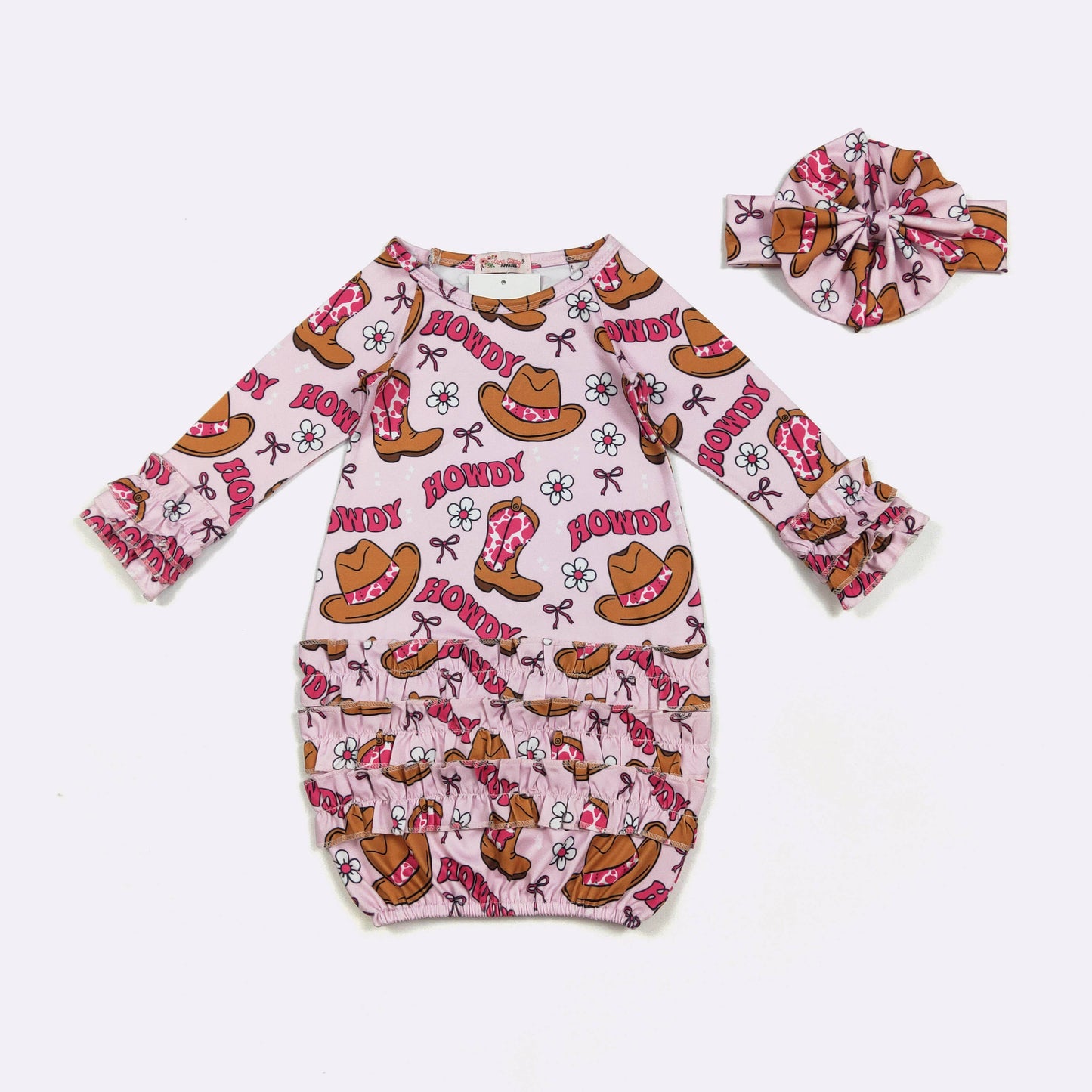 Pink Howdy Baby Gown W/ Headband