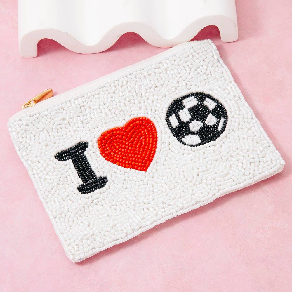 Seed Beaded I Love Soccer Coin Purse