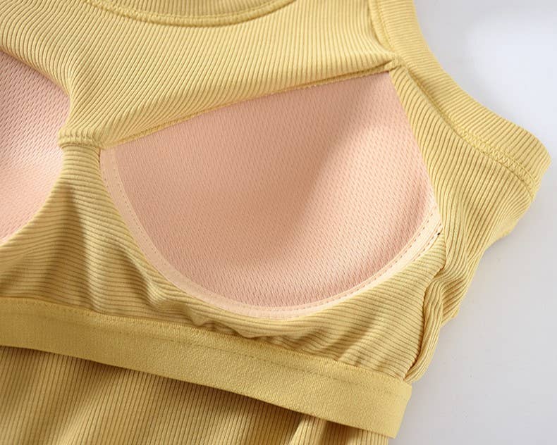 Athleisure built-in bra rib tank top: Yellow