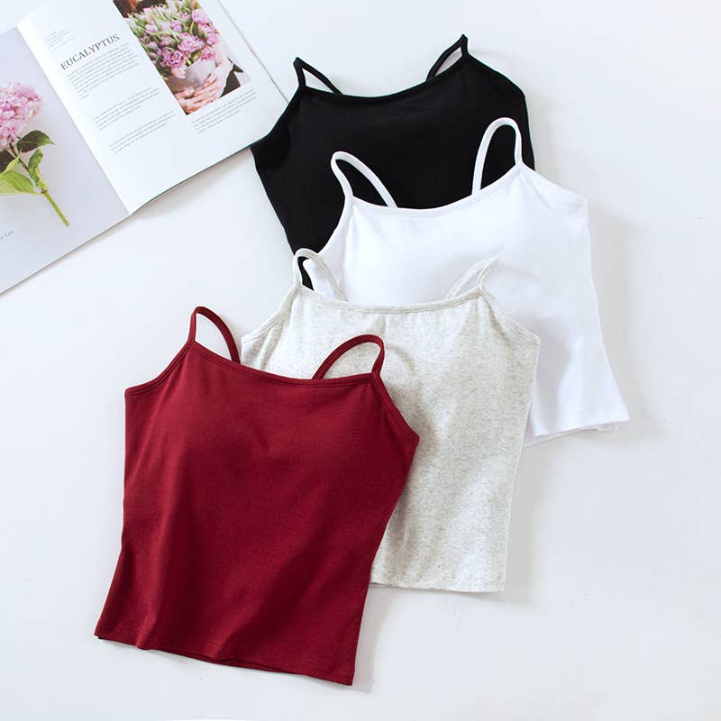 Cotton cutout built-in bra cropped tank top: Black