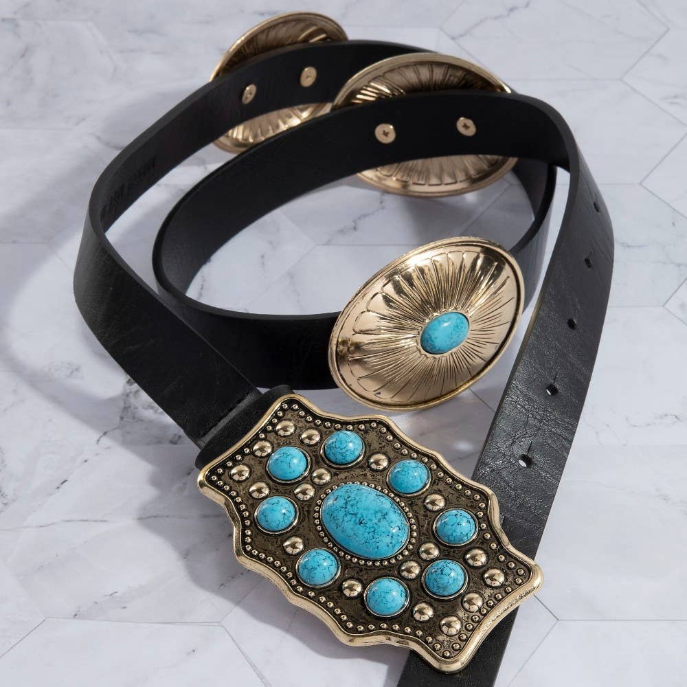 Assorted Western Concho Turquoise Stone Faux Leather Belt