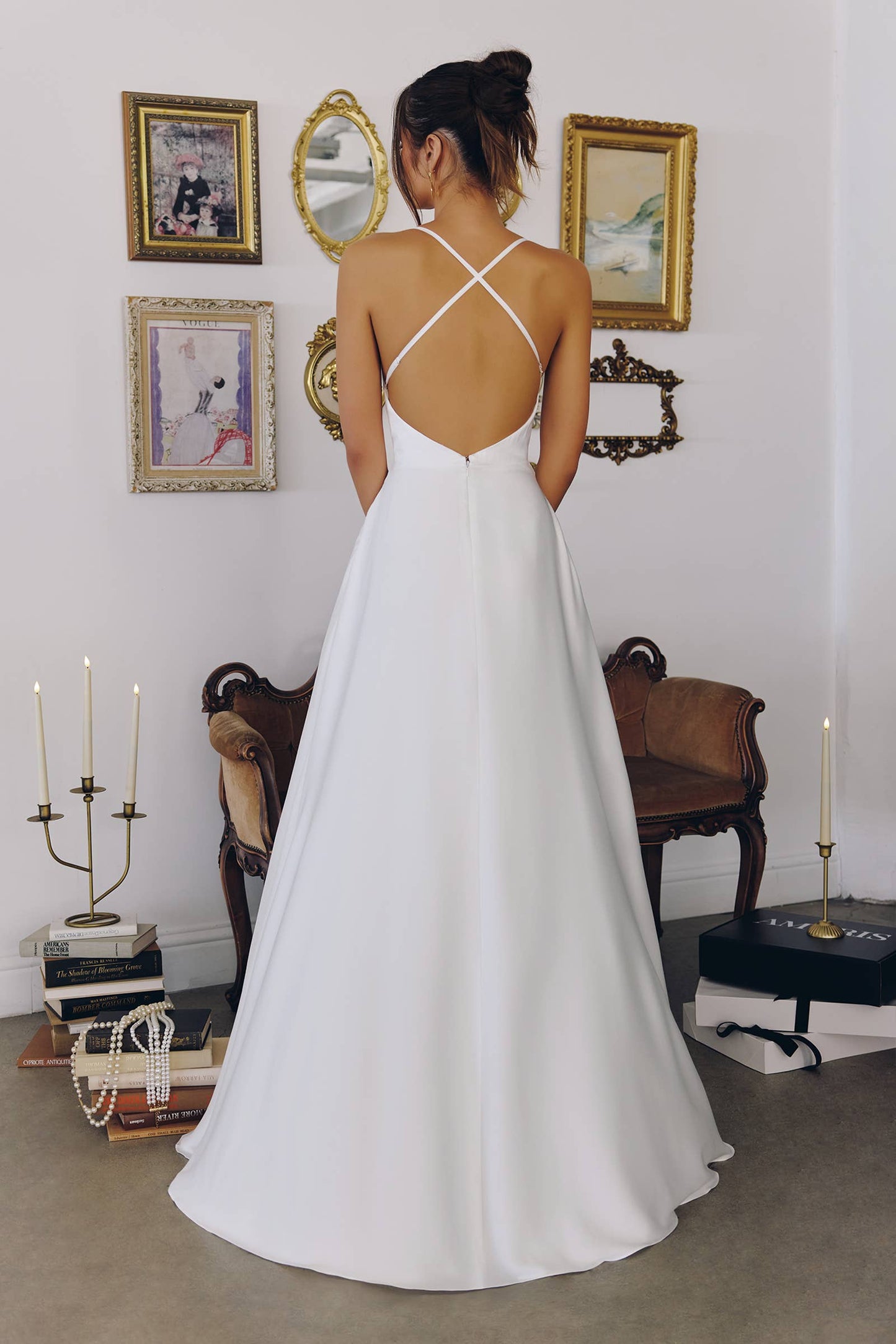 SATIN A-LINE OFF-WHITE DRESS WITH COWL NECKLINE: Off White / 2X
