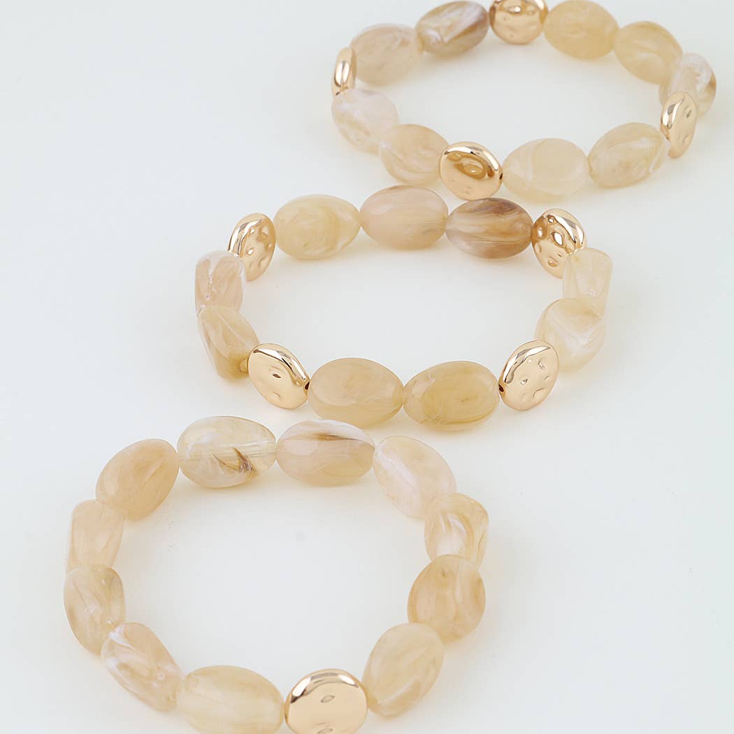 Hammered Gold Stone Beaded Bracelet Set