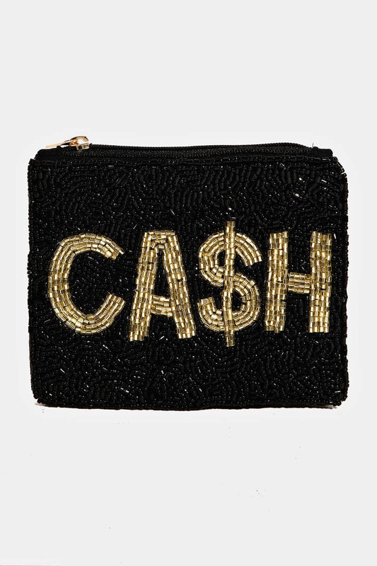 Cash Print Beaded Coin Purse: MULTI
