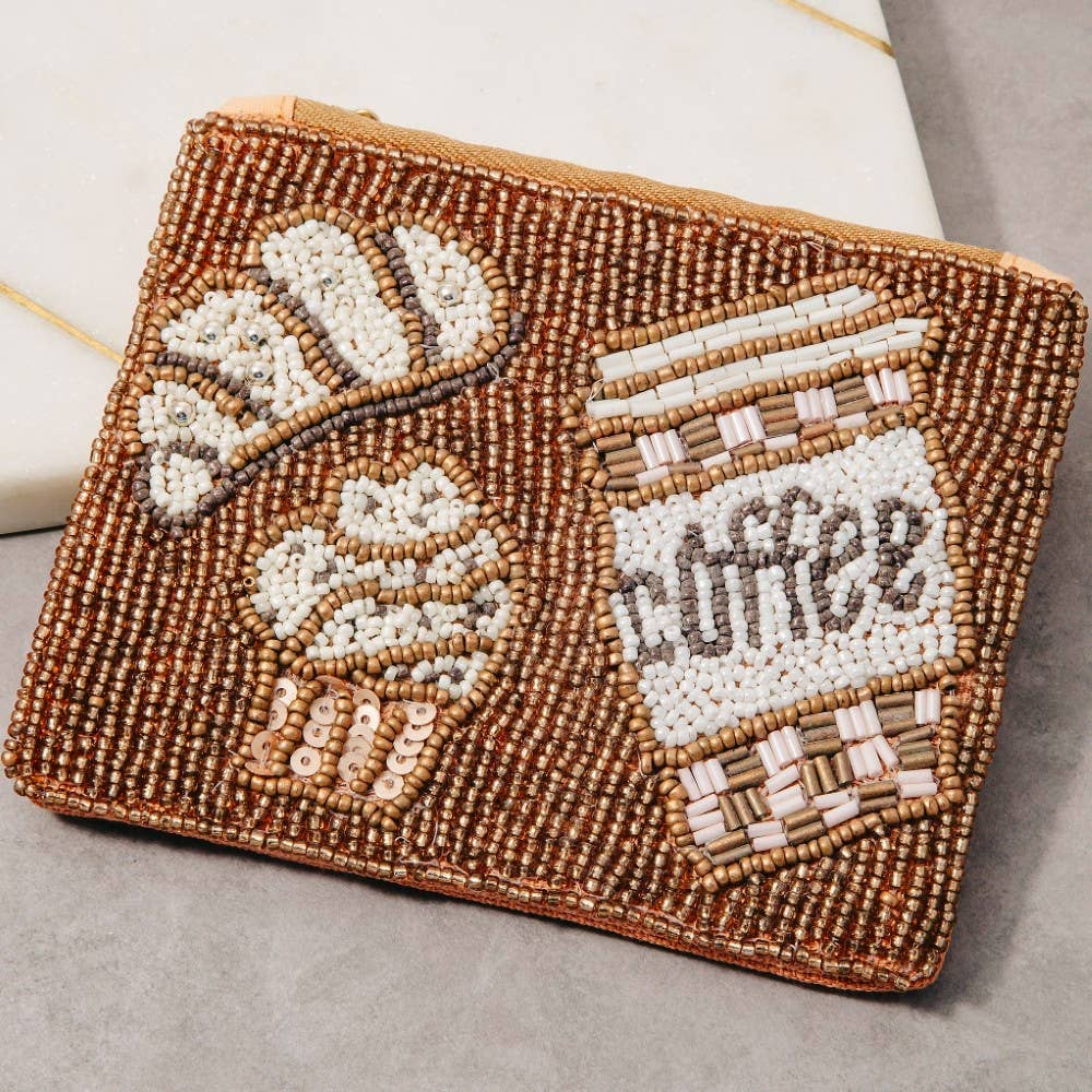 Coffee And Pastries Seed Beaded Coin Purse: MULTI