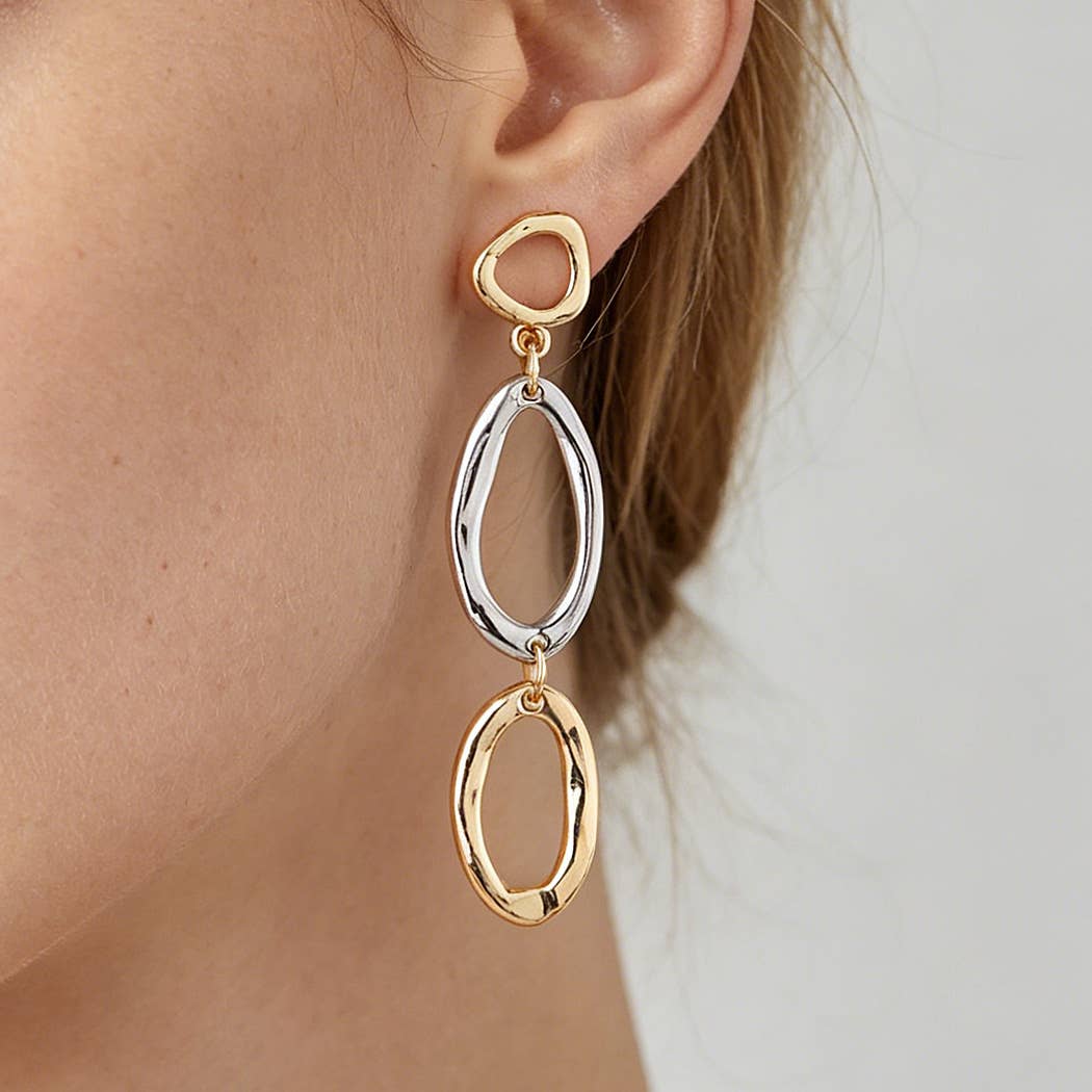 Polished Two Toned Loop Drop Earrings