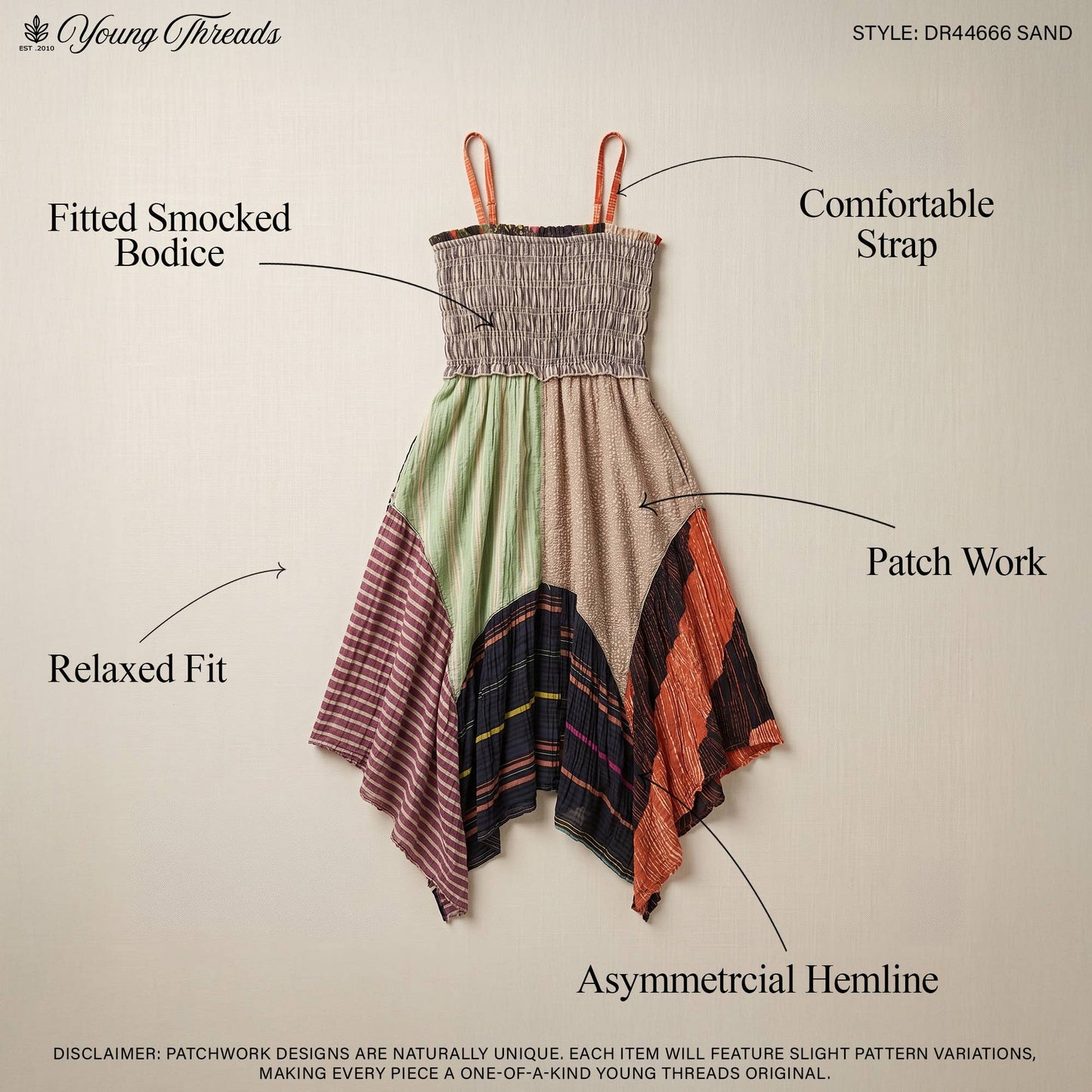 Handkerchief Hem Mid-length Dress With Patches
