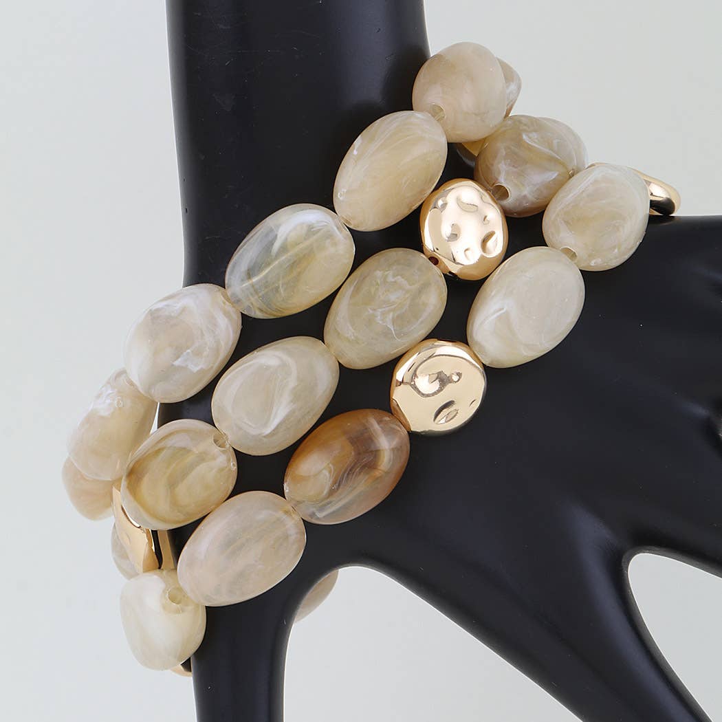Hammered Gold Stone Beaded Bracelet Set
