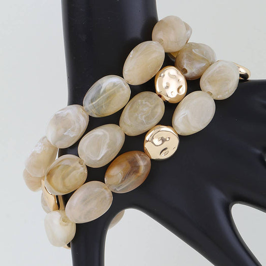 Hammered Gold Stone Beaded Bracelet Set