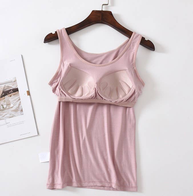 Regular basic soft flowy built-in bra tank top: Pink