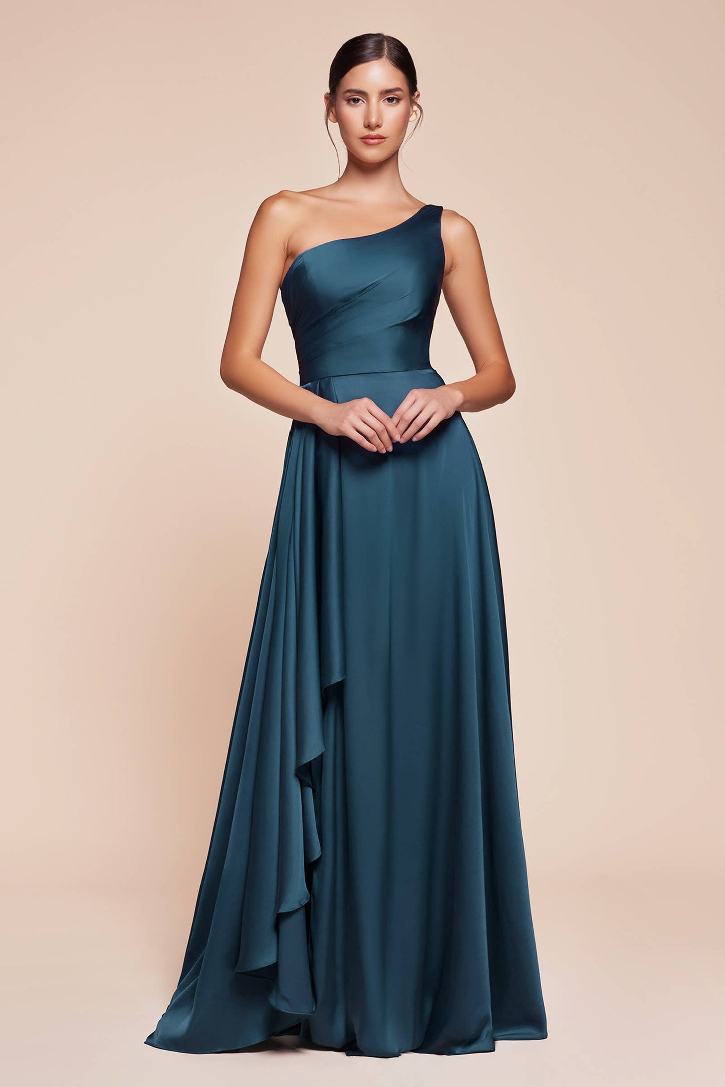 ONE SHOULDER SATIN A-LINE DRESS
: French Navy / 12