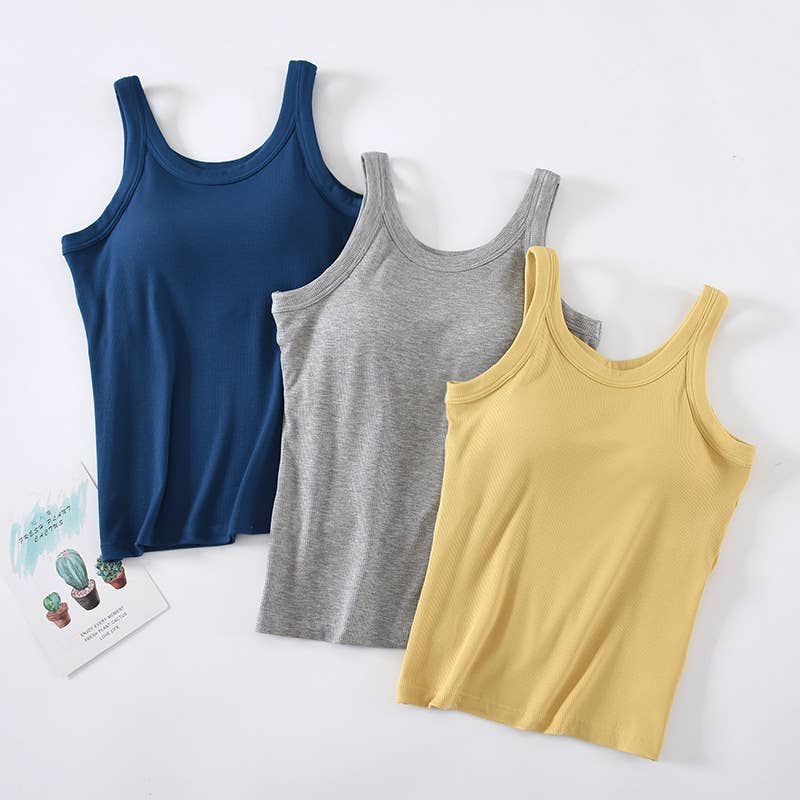 Athleisure built-in bra rib tank top: Navy