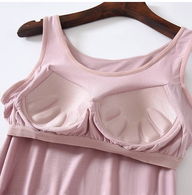 Regular basic soft flowy built-in bra tank top: Pink