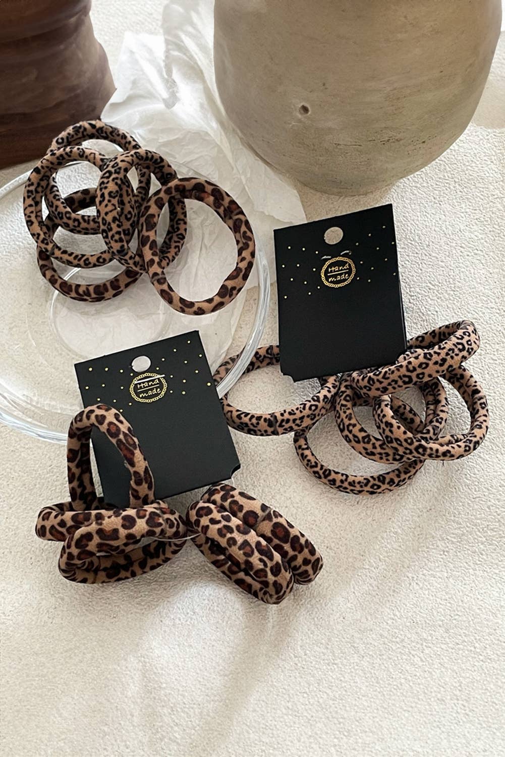 5pcs Leopard Elastic Hair Tie Set: Coffee / ONE SIZE