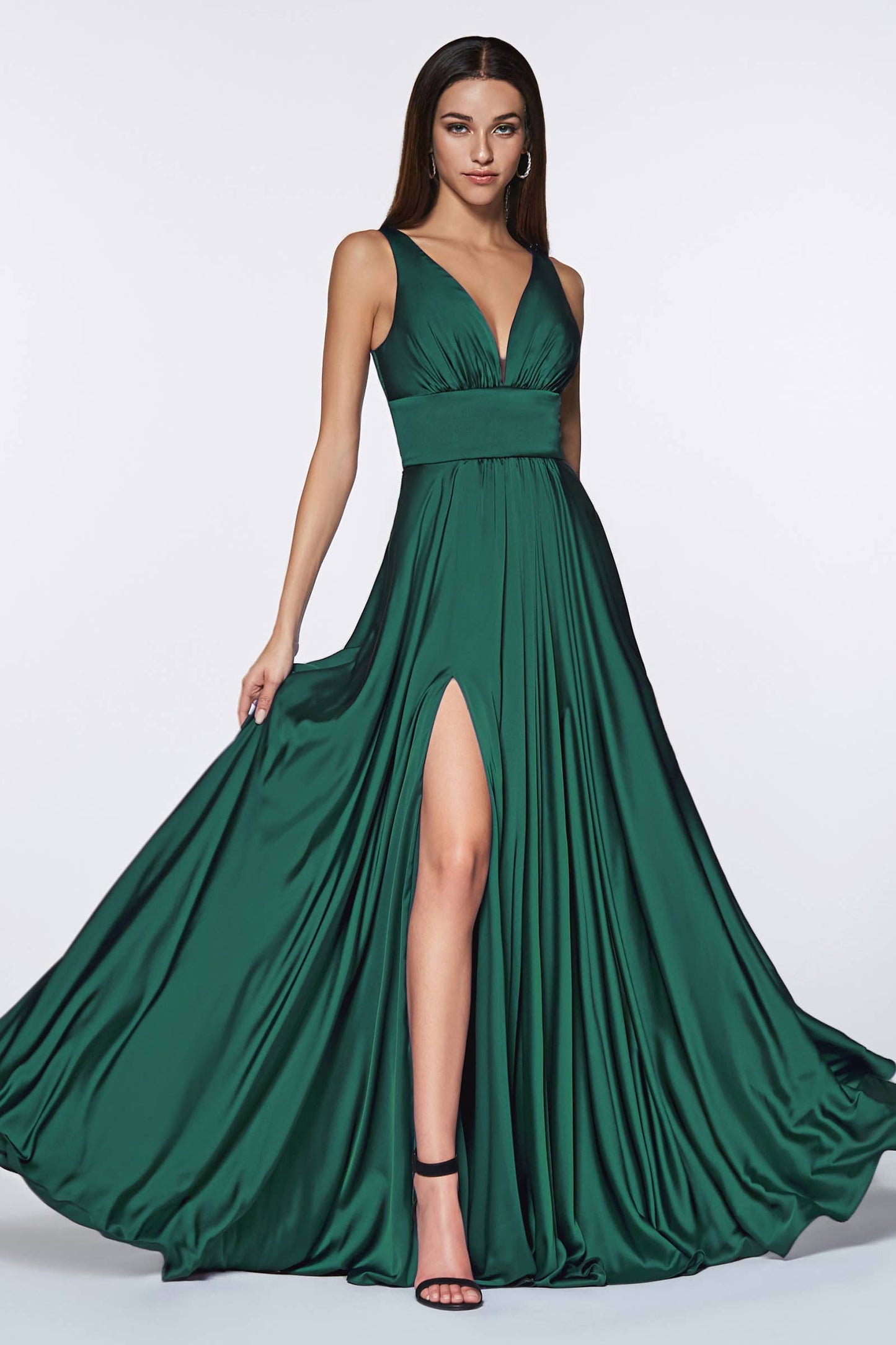 SOFT SATIN A-LINE DRESS: Emerald / 20