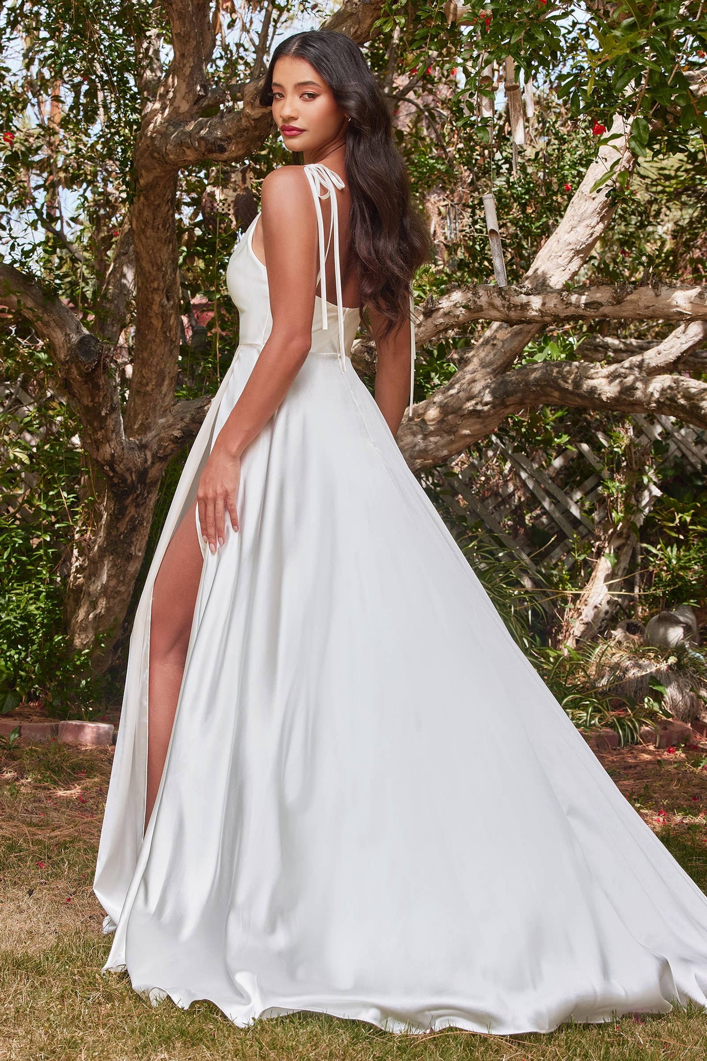 Cowl Neckline A-line Satin Dress: Off White / 2X