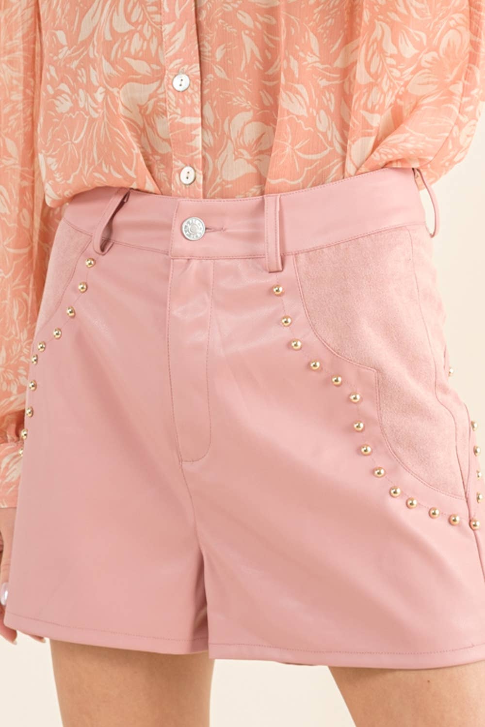 Faux Leather Suede Mini Shorts: ROSE