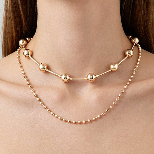Double Polished Space Chain Necklace Set
