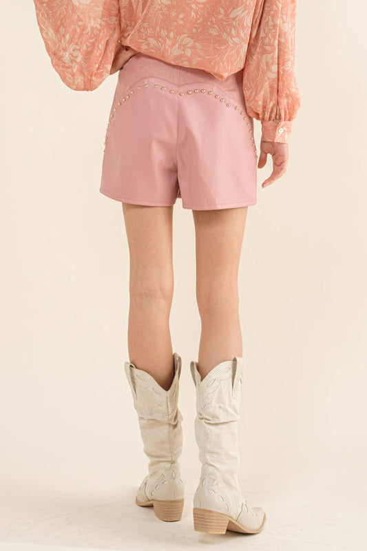 Faux Leather Suede Mini Shorts: ROSE