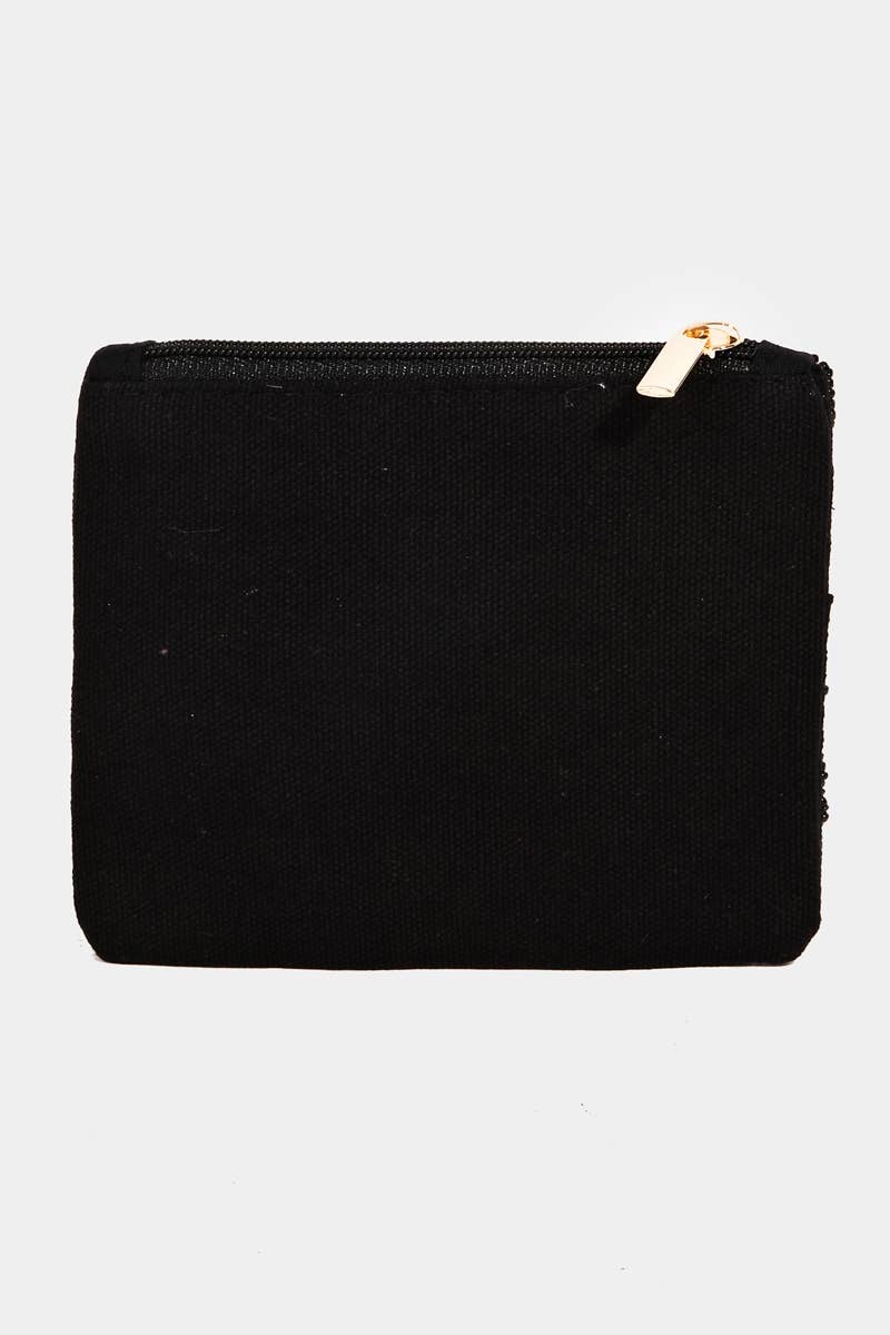 Cash Print Beaded Coin Purse: MULTI