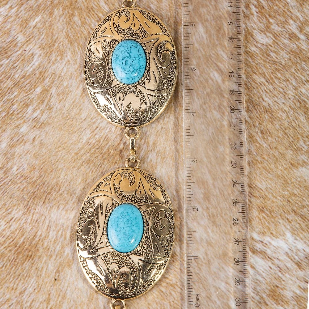 Oval Stone Western Concho Chain Belt