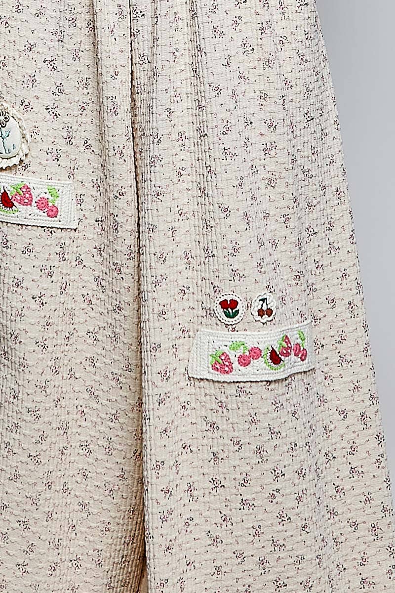 Vintage Floral Knit Contrast Pocket Jogger Overalls: CREAM MULTI