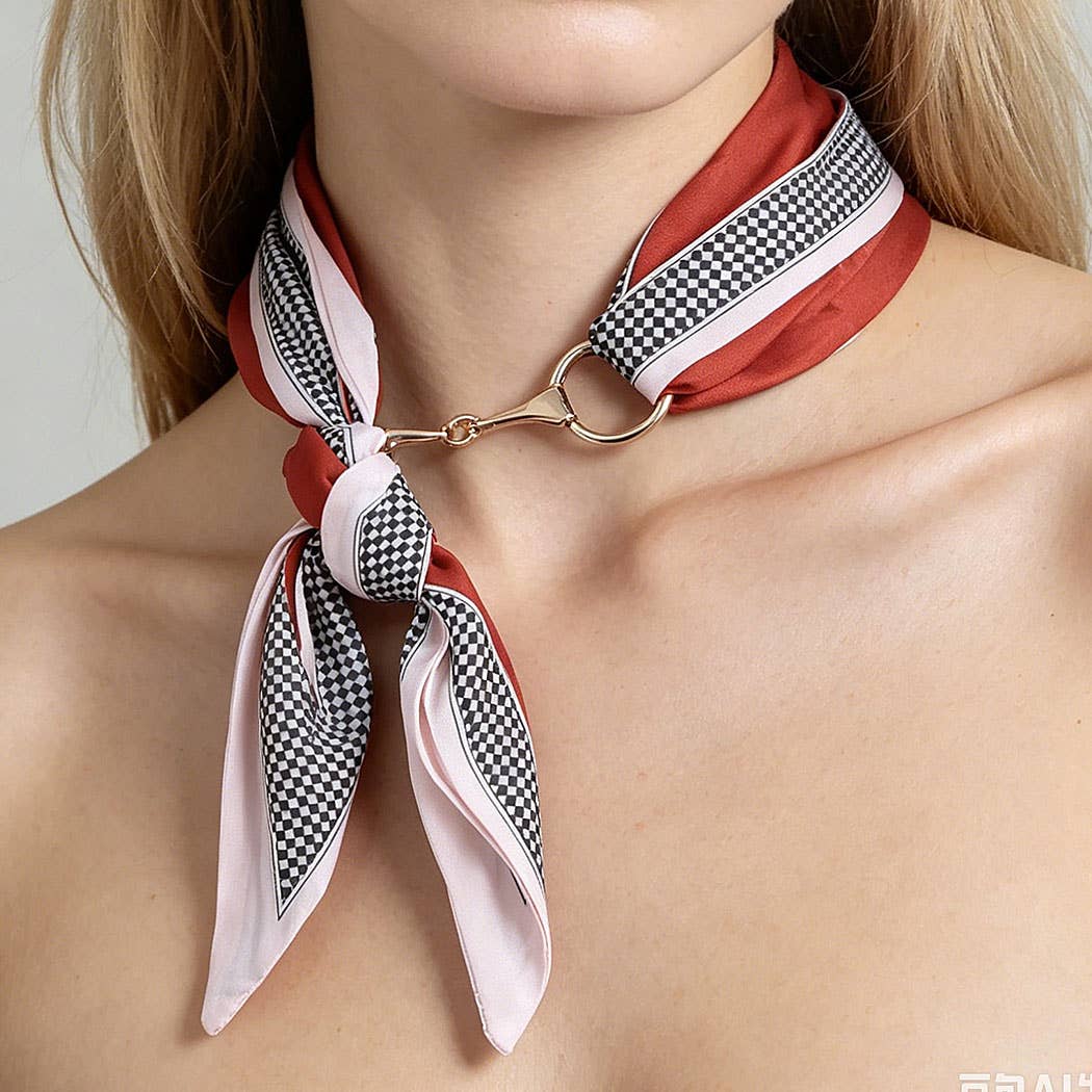 Luxury Checker Toggle Scarf Necklace: BR