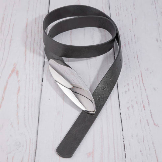 Vegan Leather Oval Long Plate Buckle Belt