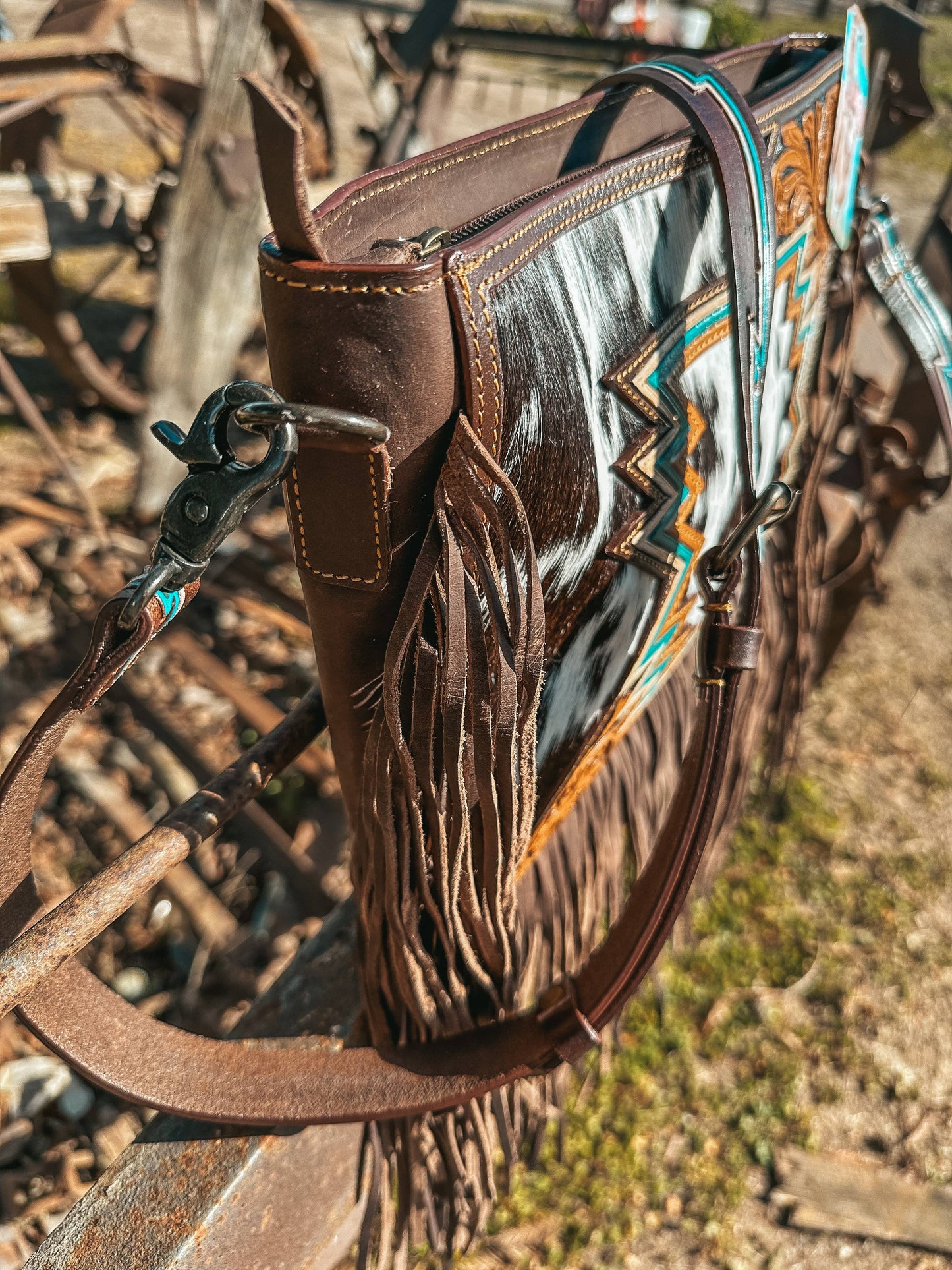 The Zigg Adjustable Cowhide Tooled Purse