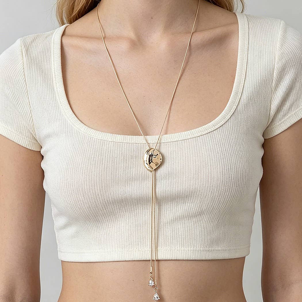 Hammered Jewel Teardrop Necklace