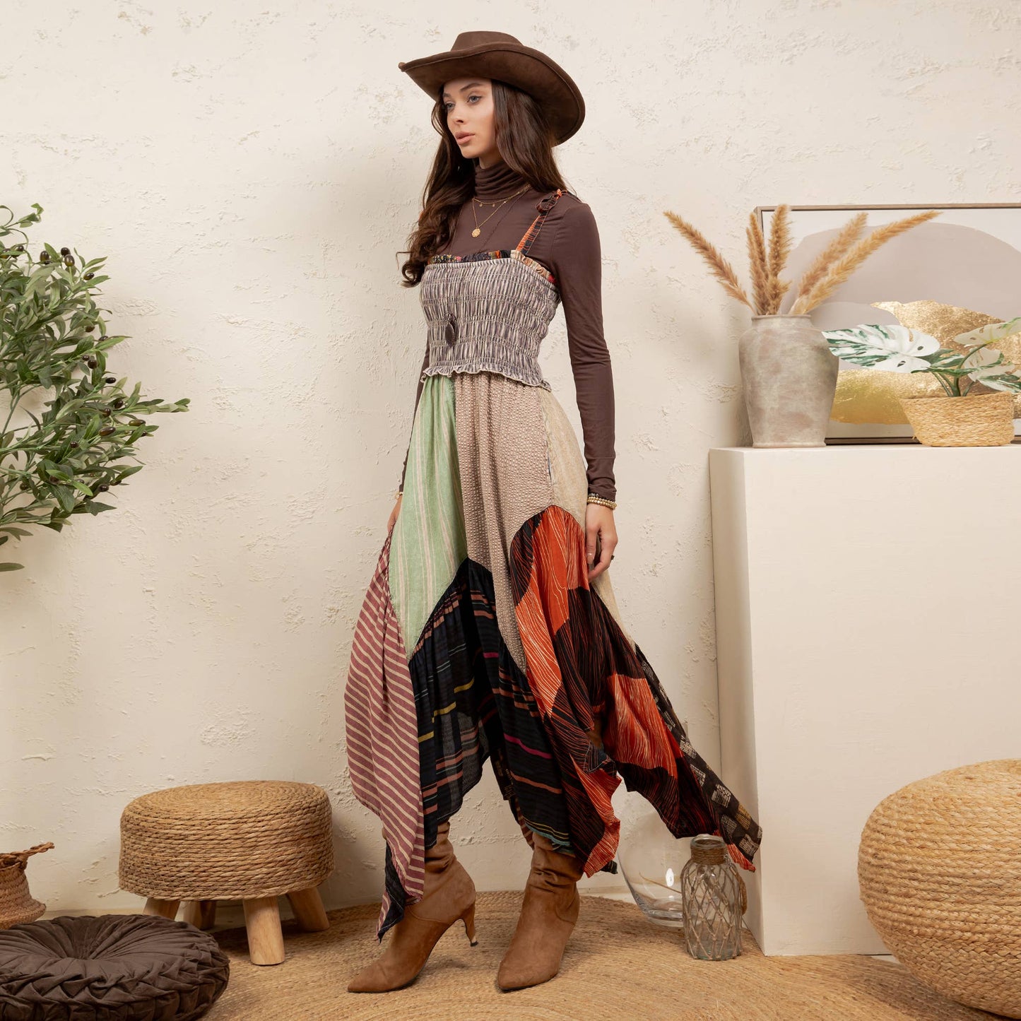 Handkerchief Hem Mid-length Dress With Patches