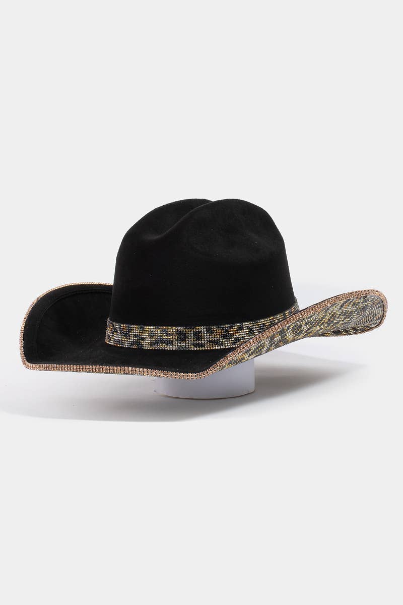 Pave Leopard Print Rhinestone Western Cowboy Hat Black