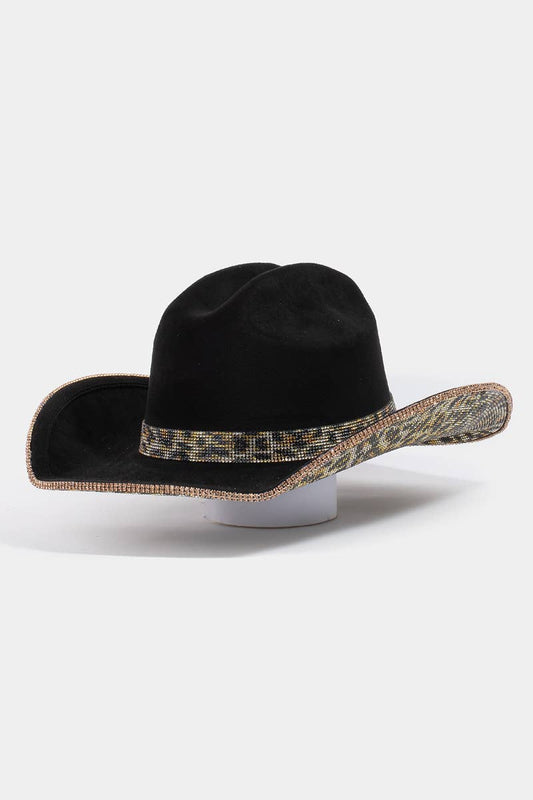 Pave Leopard Print Rhinestone Western Cowboy Hat Black