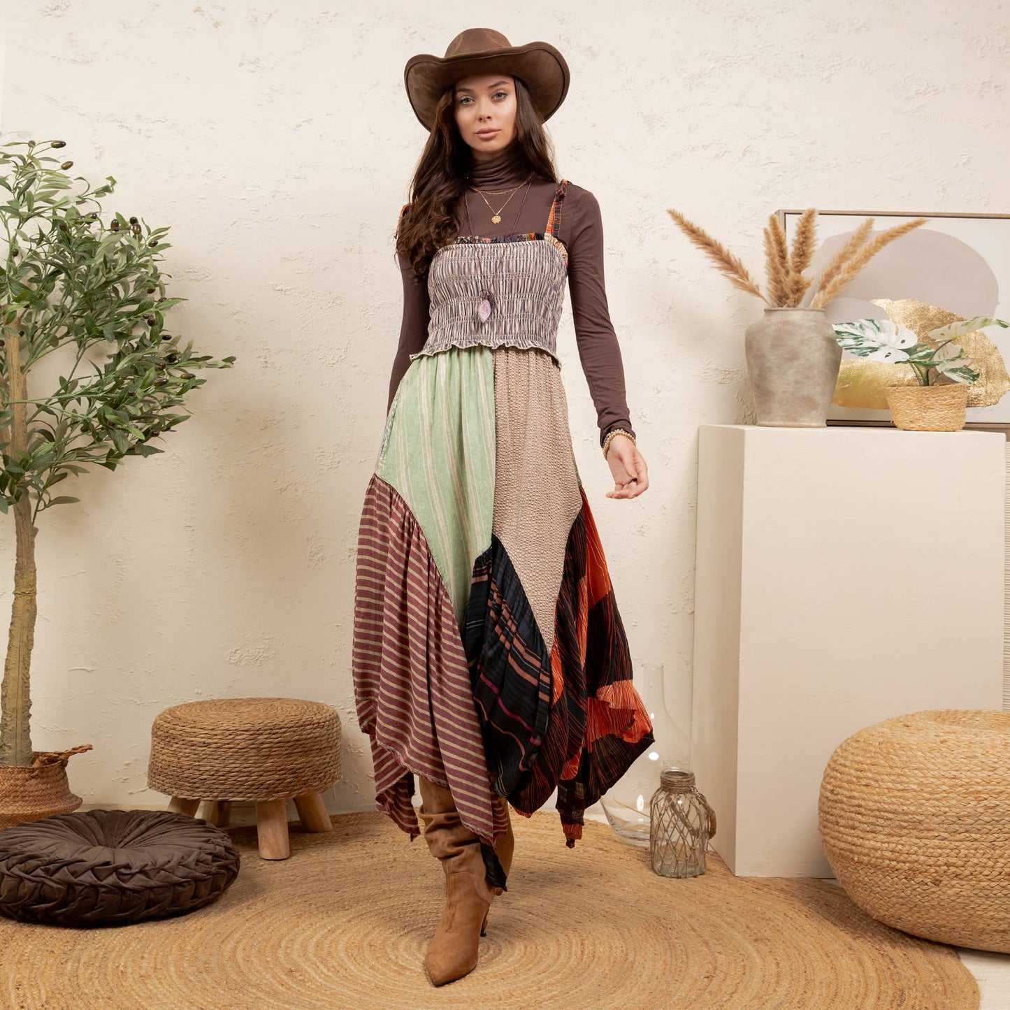 Handkerchief Hem Mid-length Dress With Patches