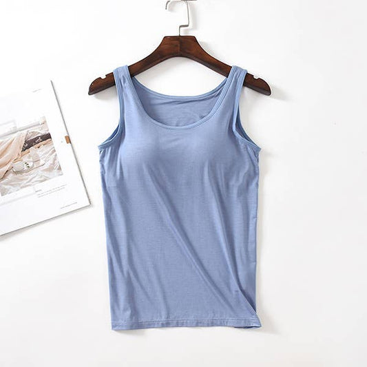 Regular basic soft flowy built-in bra tank top: Lightblue